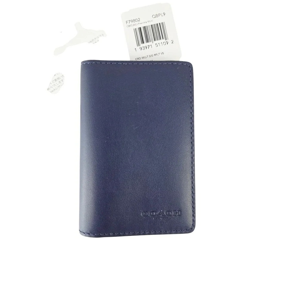 Coach Card Wallet Signature Reflective Midnight Periwinkle Multi Leather
